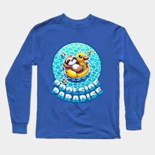 Poolside Paradise with Sloth and Rubber Duck Long Sleeve T-Shirt